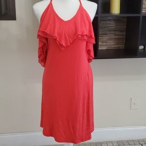 Sexy Salmon Ruffled Cocktail Nightout Halter Knit Midi Dress M